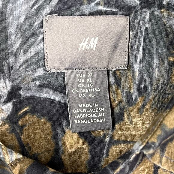 H&M Shirt Mens Extra Large Black Hawaiian Resort Button-Front Short-Sleeve - Picture 4 of 9
